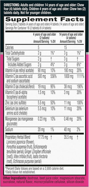 Airborne 1000mg Vitamin C Chewable Tablets With Zinc, Immune Support Supplement With Powerful Antioxidants Vitamins A C & E - 32 Chewable Tablets, Very Berry Flavor