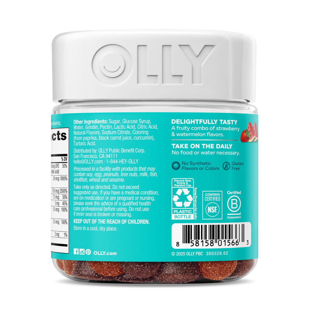 OLLY Teen Girl Multi Gummy, Healthy Skin and Immune Support*, Essential Vitamins, Biotin, Zinc, Chewable Multivitamin, Strawberry Melon Flavored, 50 Day Supply - 100 Count