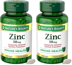 Nature’s Bounty Zinc 50mg, Immune Support & Antioxidant Supplement, Promotes Skin Health, 1 Caplet Per Day, Gluten Free, 250 Vegetarian Caplets