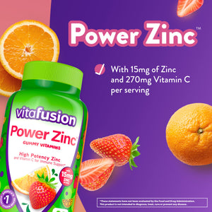 Vitafusion Power Zinc Gummy Vitamins, Strawberry Tangerine Flavored Immune Support (1), 90 Count (Pack of 2)