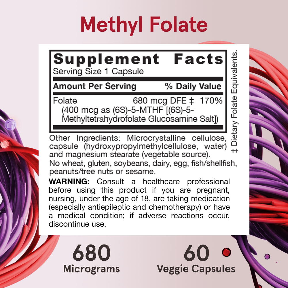 Jarrow Formulas Extra Strength Methyl Folate 400 mcg, Dietary Supplement for Cardiovascular and Neurologic Health Support, 60 Veggie Capsules, 60 Day Supply (Pack of 12)