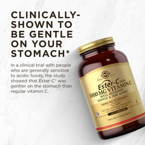 Solgar Ester-C Plus 1000 mg Vitamin C (Ascorbate Complex), 60 Tablets - Gentle On The Stomach & Non Acidic - Antioxidant & Immune System Support - Non GMO, Vegan, Gluten-Free, Kosher - 60 Servings