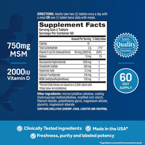 Move Free Advanced Glucosamine Chondroitin MSM + Vitamin D3 Joint Support Supplement, Supports Mobility Comfort Strength Flexibility & Bone + Immune Health - Tablet, 3x120ct Bottles (120 servings)*