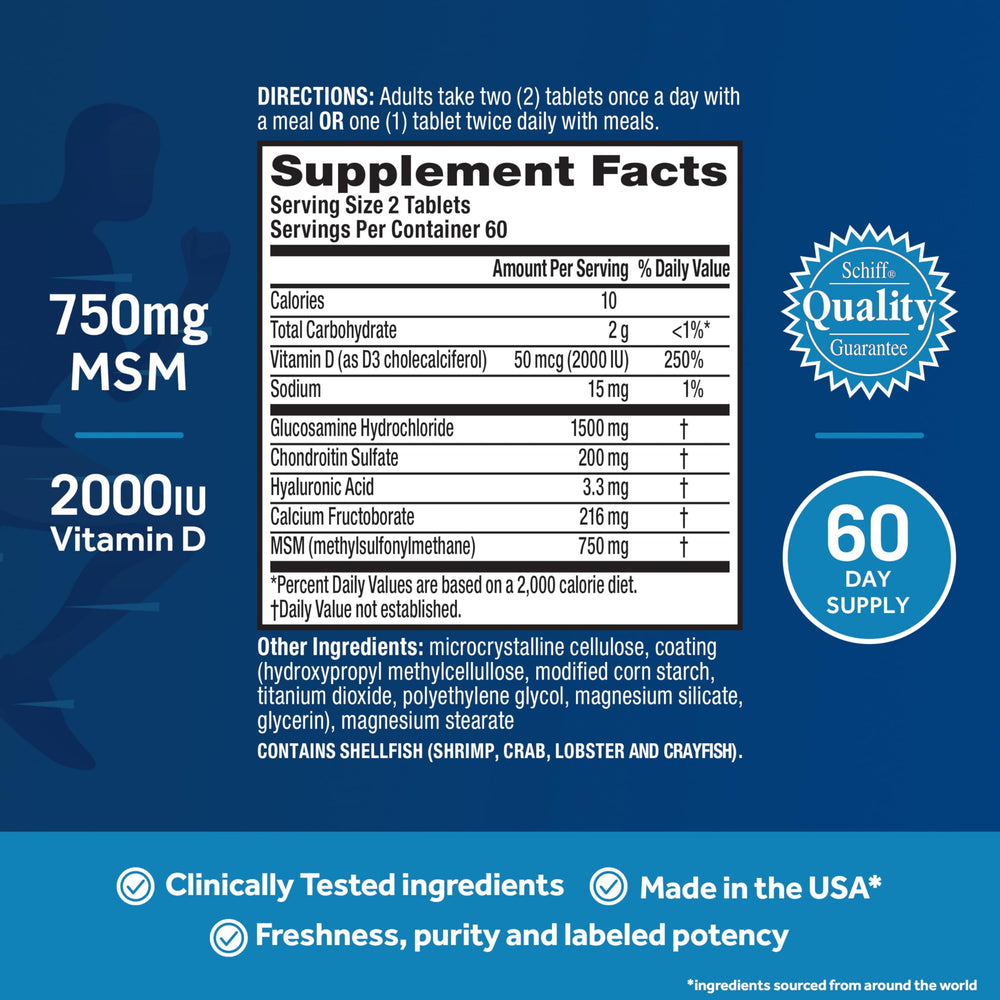 Move Free Advanced Glucosamine Chondroitin MSM + Vitamin D3 Joint Support Supplement, Supports Mobility Comfort Strength Flexibility & Bone + Immune Health - 120 Tablets (60 servings)*