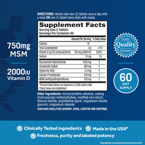 Move Free Advanced Glucosamine Chondroitin MSM + Vitamin D3 Joint Support Supplement, Supports Mobility Comfort Strength Flexibility & Bone + Immune Health - 120 Tablets (60 servings)*