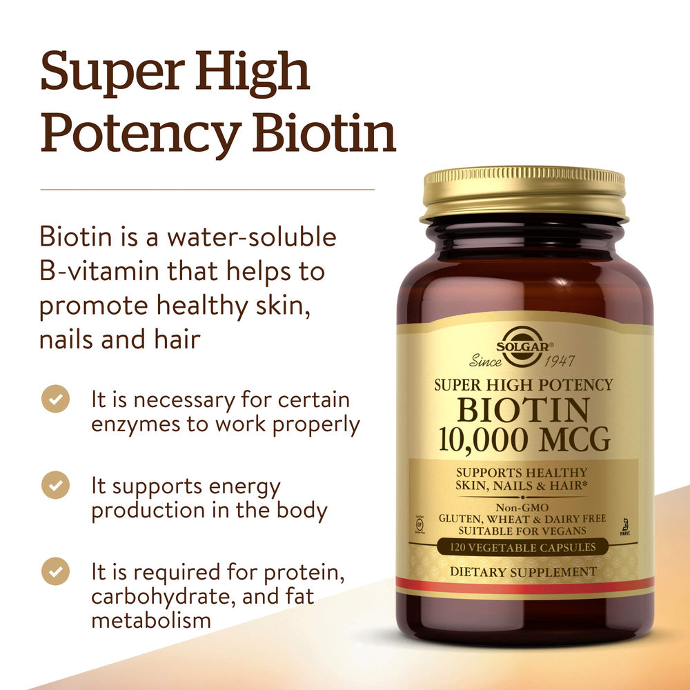 Solgar Biotin 5000 mcg - Supports Healthy Skin, Nails & Hair - Supports Energy Production & Metabolism - Vitamin B - Non-GMO, Vegan, Gluten Free - 180 Count