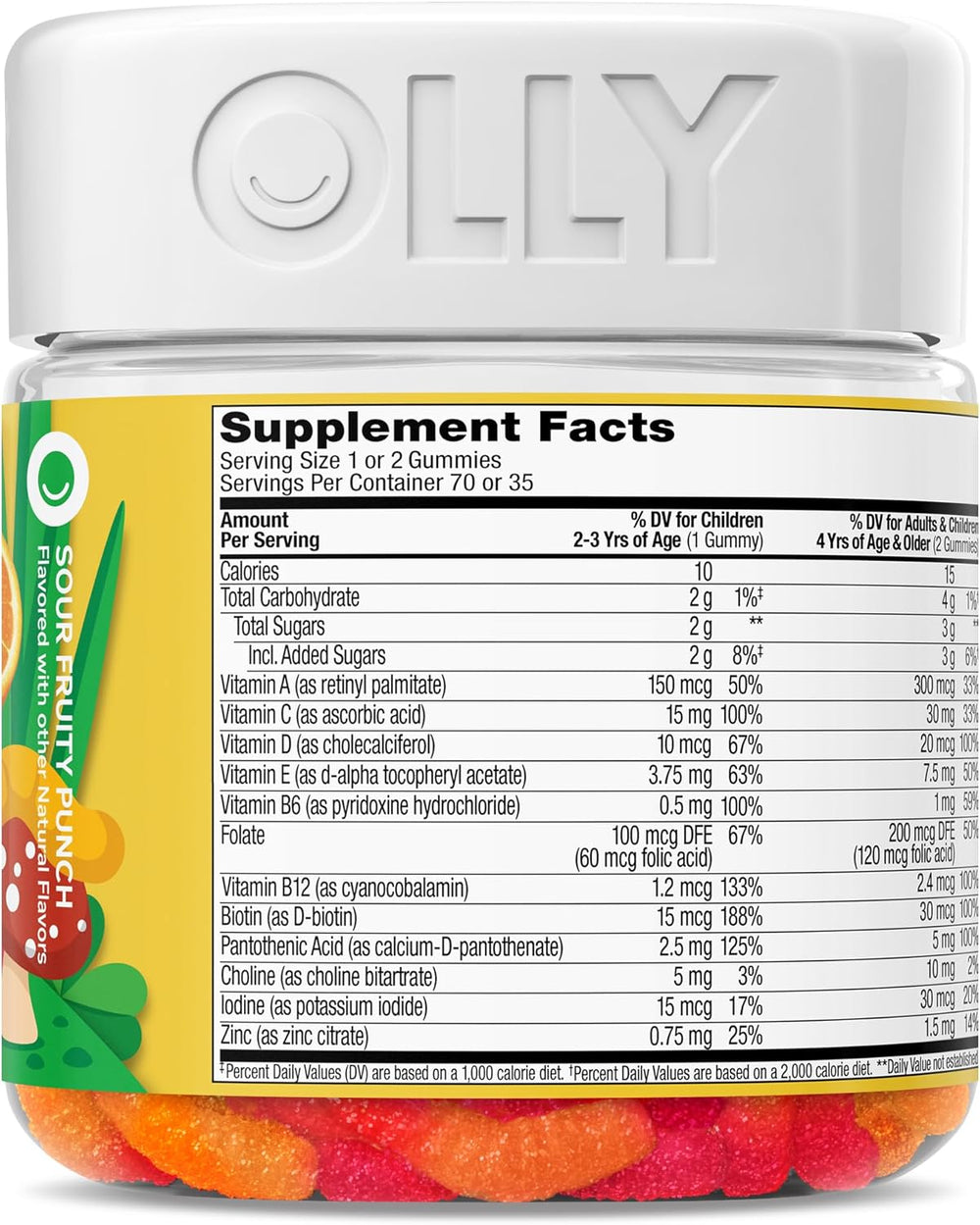 OLLY Kids Multivitamin Gummy Worms, Overall Health and Immune Support, Vitamins and Minerals A, C, D, E, Bs and Zinc, Chewable Supplement, Sour Fruit Punch, 45 Day Supply (70 Count)