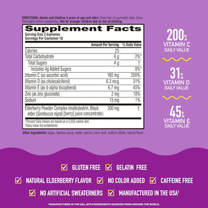Airborne Elderberry + Zinc & Vitamin C Gummies for Adults, Immune Support Vitamin D & Zinc Gummies with Powerful Antioxidant Vitamins C D & E - 36 Gummies, Elderberry Flavor
