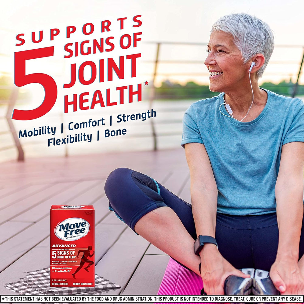 Move Free Advanced Glucosamine Chondroitin + Calcium Fructoborate Joint Support Supplement, Supports Mobility Comfort Strength Flexibility & Bone - 80 Tablets (40 servings)*
