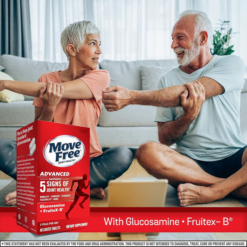 Move Free Advanced Glucosamine Chondroitin + Calcium Fructoborate Joint Support Supplement, Supports Mobility Comfort Strength Flexibility & Bone - 80 Tablets (40 servings)*