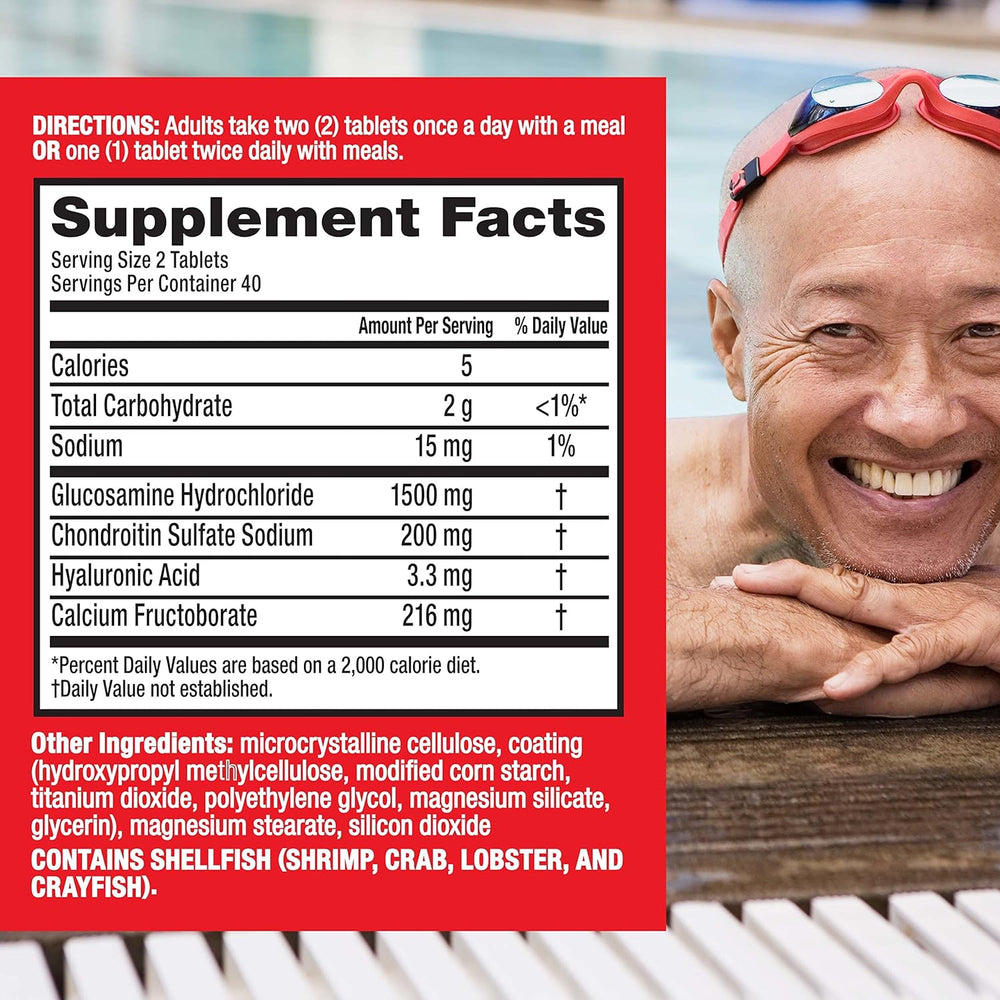 Move Free Advanced Glucosamine Chondroitin + Calcium Fructoborate Joint Support Supplement, Supports Mobility Comfort Strength Flexibility & Bone - 80 Tablets (40 servings)*