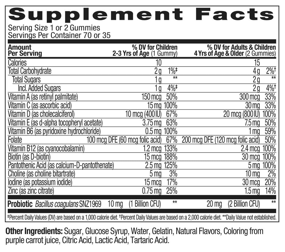 OLLY Kids Multivitamin & Probiotic Gummy, Digestive Support, Vitamins A, D, C, E, B, Zinc, Chewable Supplement, Berry Flavor, 35 Day Supply - 70 Count