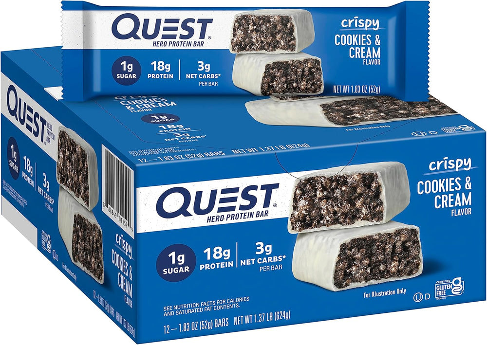 Quest Cookies & Cream and White Chocolate Raspberry Protein Bars Bundle, 18-20g Protein, 1g Sugar, Gluten Free, Keto Friendly, 12 Count