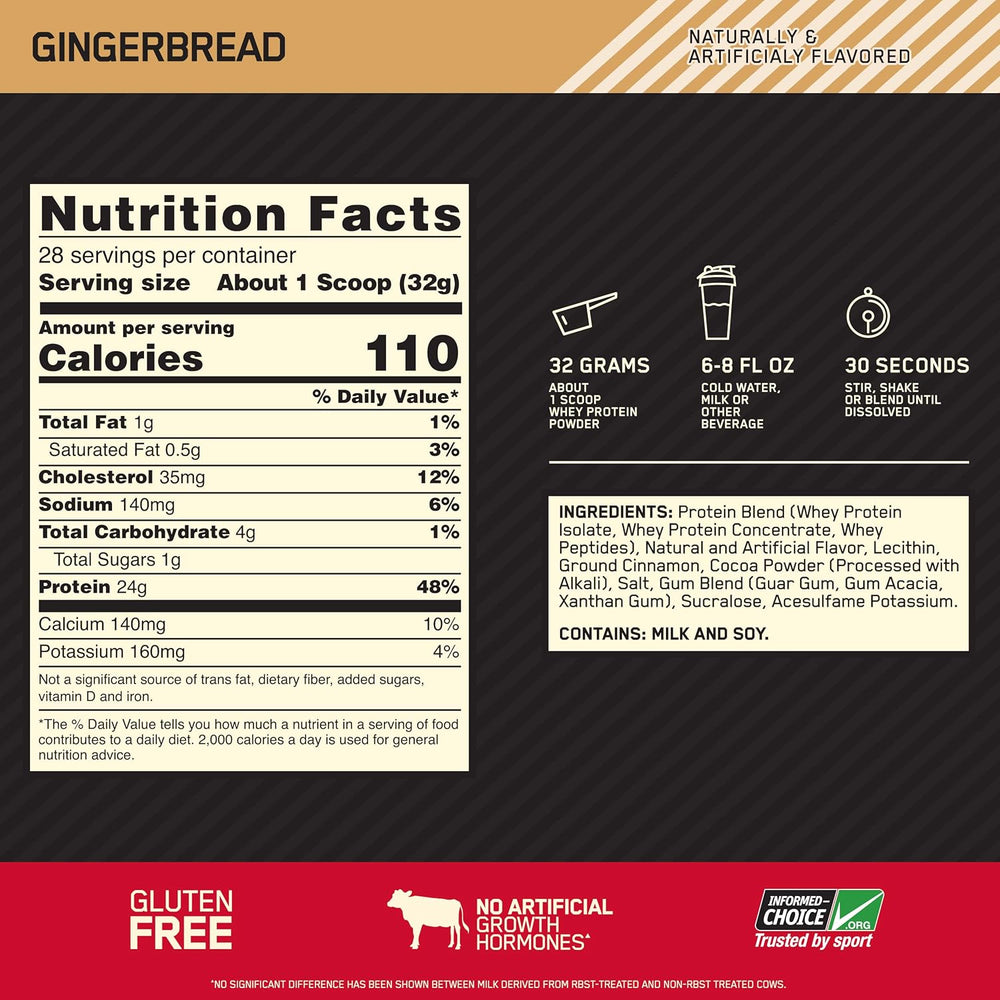 Optimum Nutrition Gold Standard 100% Whey Protein Powder, Gingerbread, 2 Pound (Packaging May Vary)