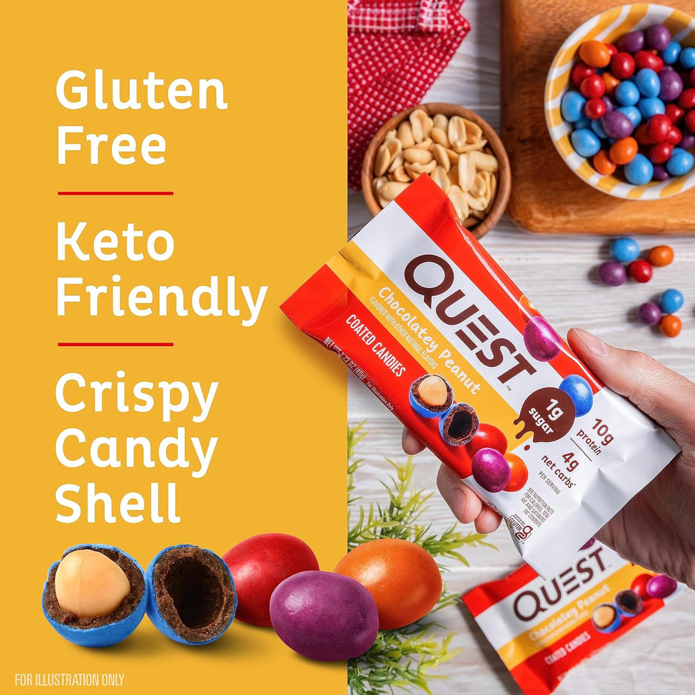 Quest Protein Bars (12 Count) and Chocolatey Peanut Protein Coated Candies (12 Count) Bundle