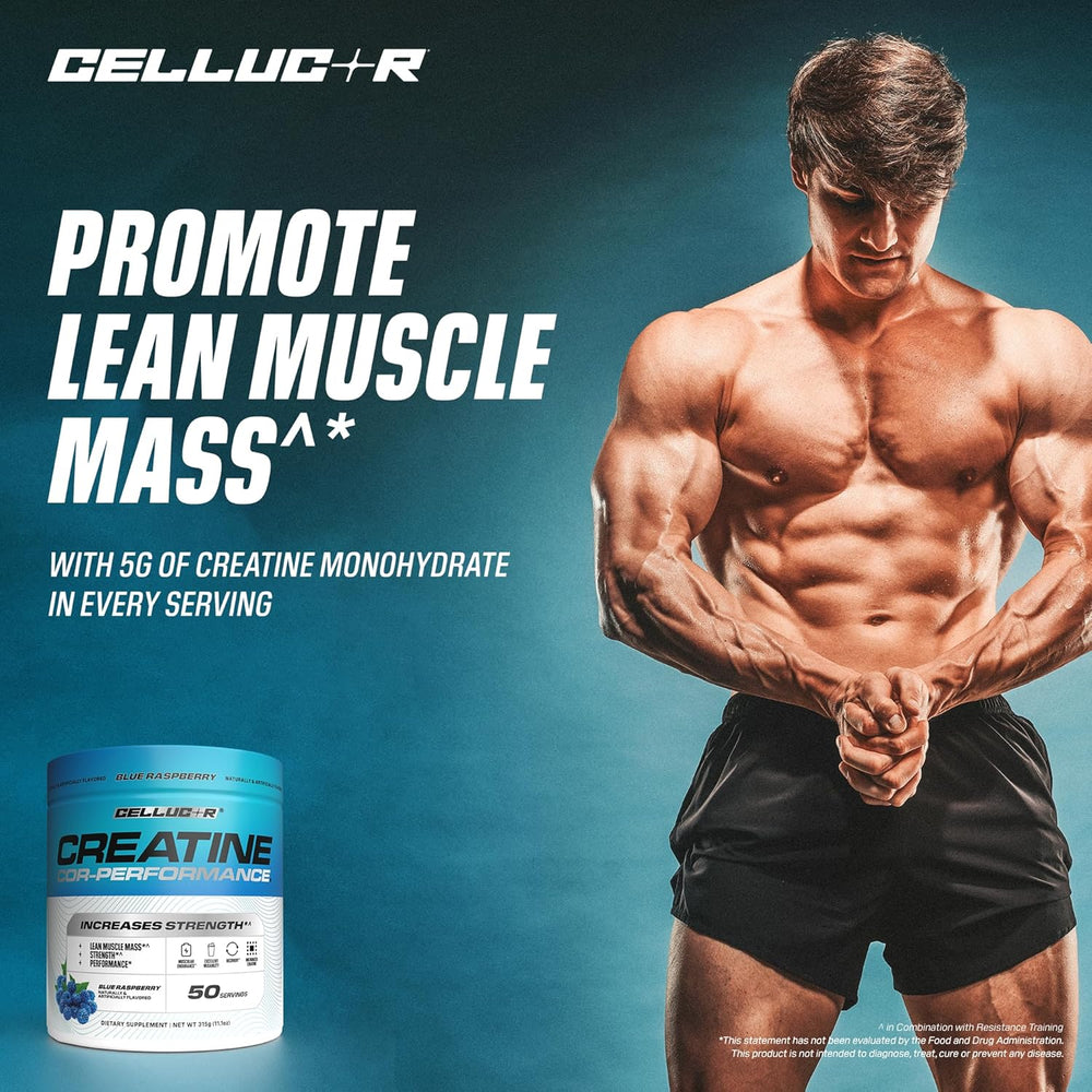Cellucor Creatine Powder, Blue Raspberry Flavor - Increases Strength, Lean Muscle Mass & Endurance, Micronized Creatine for Fast Absorption, 5g Creatine per Serving, 50 Servings