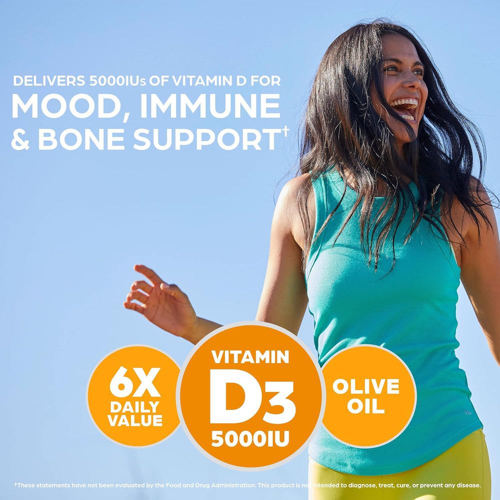 Orgain Super Vitamin D3 Supplement 5,000iu (125mcg) Immune, Bone, and Mood Support, Organic Olive Oil for Better Absorption - 8 Month Supply (240 Softgels)