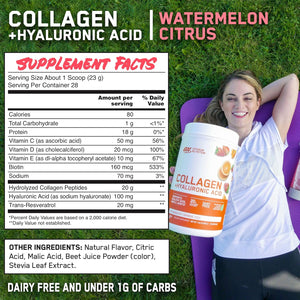 Collagen Peptides Powder By Optimum Nutrition, Vitamin C & D for Immune Support, 20g Hydrolyzed Collagen with Hyaluronic Acid, Watermelon Citrus, 28 Servings, Supports Healthy Skin, Hair & Joints