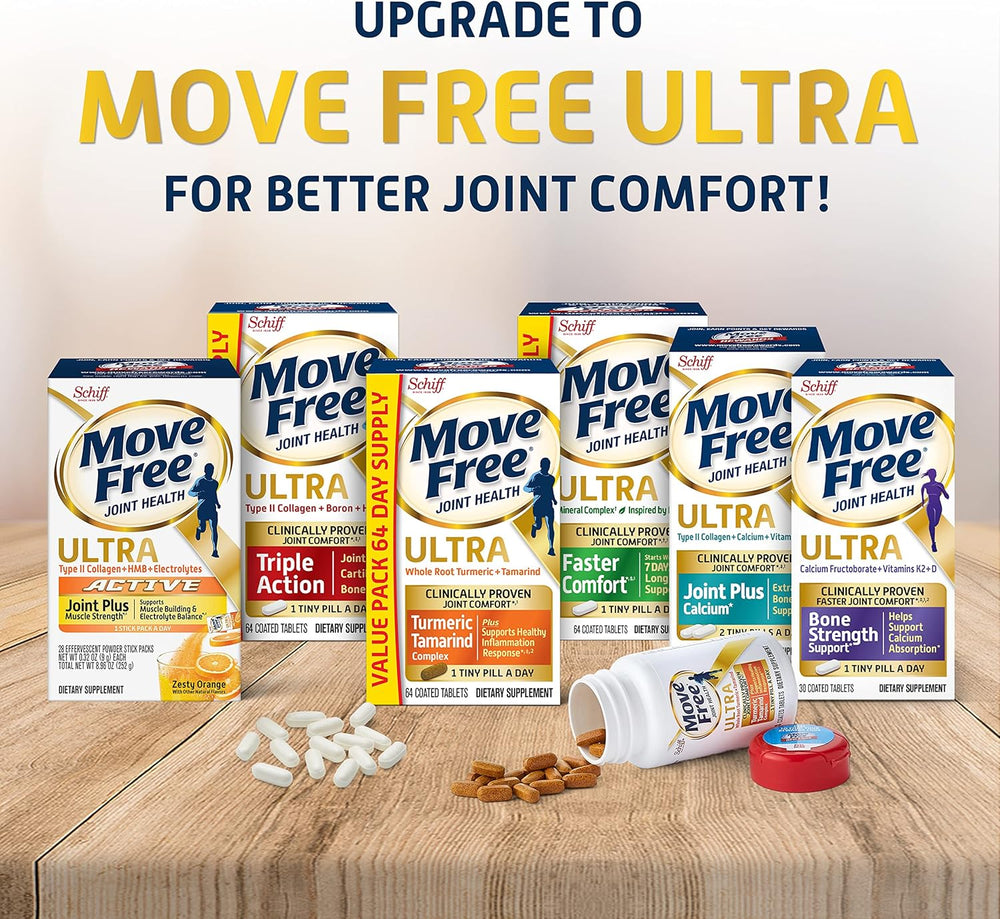 Move Free Advanced Glucosamine Chondroitin + Calcium Fructoborate Joint Support Supplement, Supports Mobility Comfort Strength Flexibility & Bone - 80 Tablets (40 servings)*